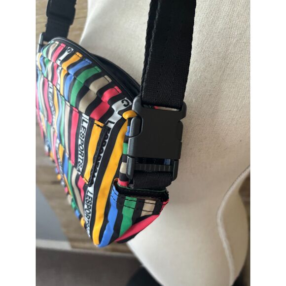 LESPORTSAC SMALL NYLON COLORFUL STRIPED CASUAL SHOPPING TRAVEL CROSSBODY BAG - Picture 3 of 5